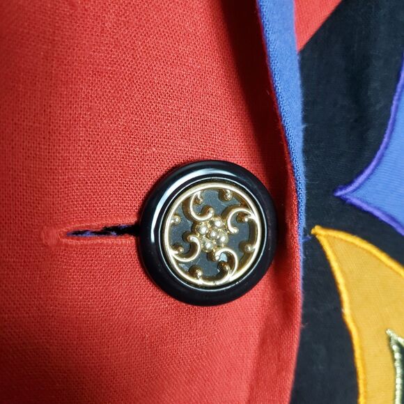 90s I. B. Diffusion Color Block Appliqued Oversized 2 Button Blazer Womens 10 - Picture 4 of 8